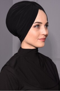 Col Hijab à Bouton Pression Noir - 