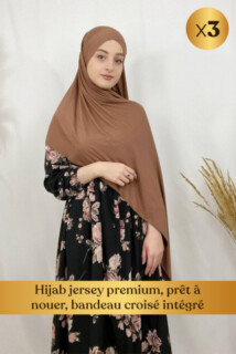 Hijab jersey premium, prêt à nouer, bandeau croisé intégré - En box 3 pièces