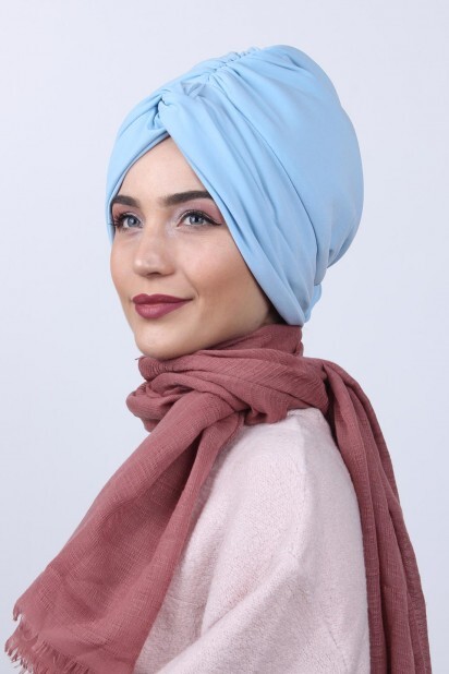 قبعة بونيه على شكل وردة قابلة للانعكاس باللون الأزرق الفاتح - Hijab