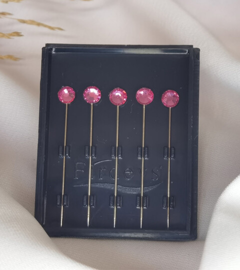 Crystal hijab pins Set of 5 Rhinestone Luxury Scarf Needles 5pcs pins - Rose Pink - 100298897