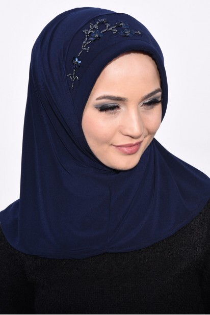 Practical Sequin Hijab Navy Blue - 100285508 - 