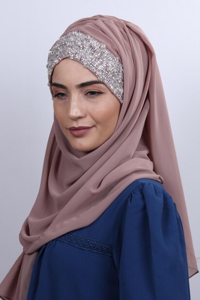 Stone Design Bonnet Shawl Light Mink