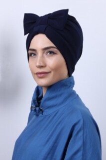 Double-Sided Bonnet Navy Blue with Bow