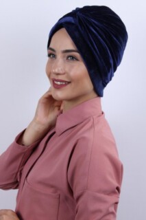 Cross Style - Velvet Nevru Bonnet Navy Blue - 100283092 - Hijab