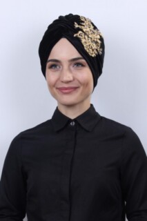 Evening Model - Velours Guipure Vera Bone Noir-Or - Hijab