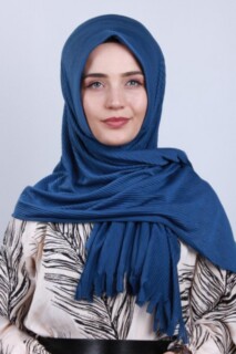 Pleated Hijab Shawl Indigo - 100282907 - 