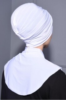 Col Hijab à Bouton Pression Blanc - 