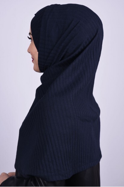 Cross Bonnet Knitwear Hijab Navy Blue - 100285228 - 