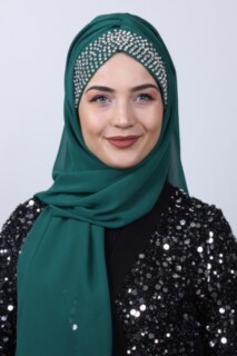 Evening Model - Stone Boneli Design Shawl Emerald Green - 100282967 - Hijab