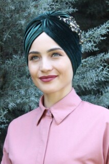 Velvet Sequined Vera Bonnet Emerald Green - 100285066 - 