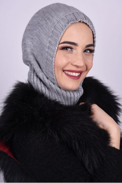 Knitted Wool Beret Gray - 100284906 - 