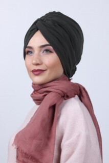 Double Side Bonnet - Bidirectional Rose Knot Bone Khaki Green - 100284866 - Hijab