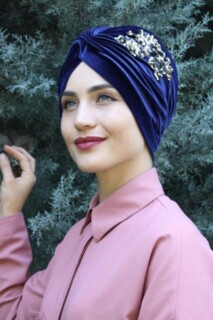 Velvet Sequined Vera Bonnet Navy Blue - 100285060 - 