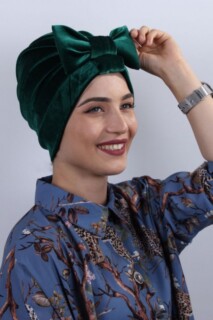 القوس المخملية بونيه الزمرد الأخضر - Hijab