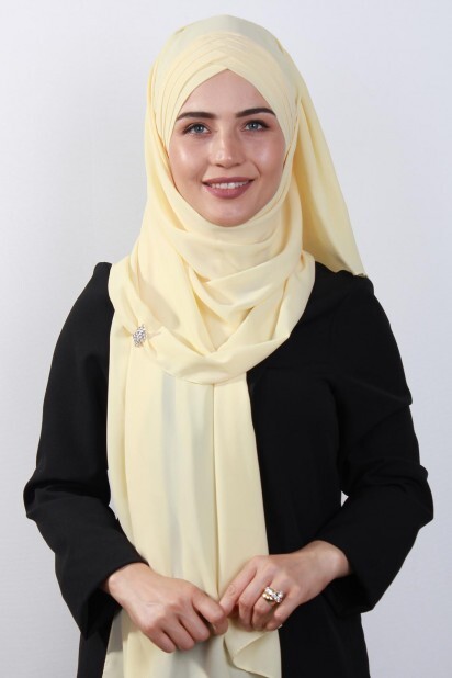 4 Châle Hijab Drapé Jaune - 