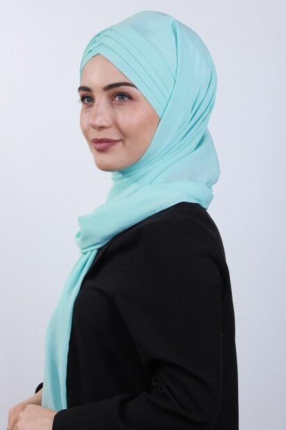 4 Châle Hijab Drapé Vert d'Eau - 