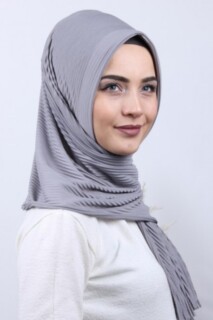 Pleated Hijab Shawl Gray - 100282909 - 