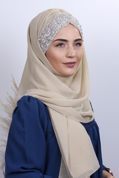 Stone Design Bonnet Shawl Beige - 100282986 - 