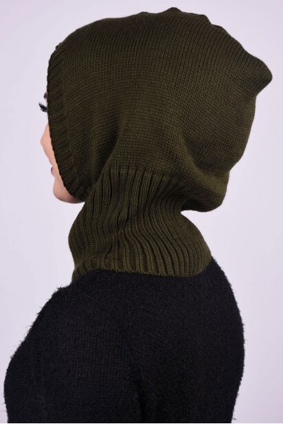 Knitted Wool Beret Khaki Green - 100284905 - 