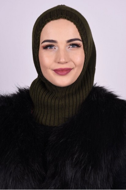 بيريه صوف محبوك أخضر كاكي - Hijab