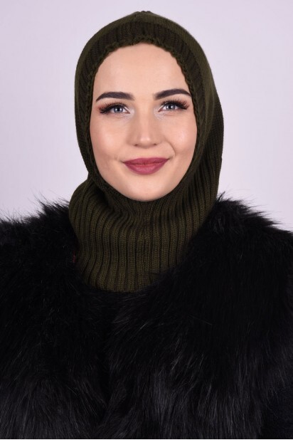 Knitted Wool Beret Khaki Green - 100284905 - 
