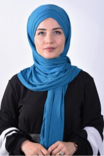 Combed Cotton 3-Striped Shawl Petrol Blue - 100285215 - 