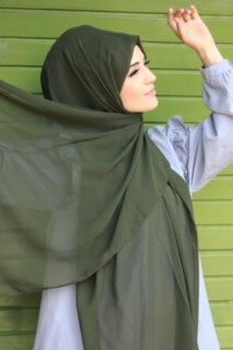 Plain Chiffon Shawl Khaki - 100285453 - 