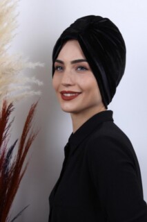 بونيه مخمل 3 خطوط أسود - 