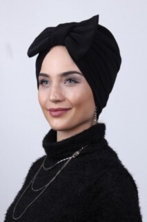 غطاء ثنائي الاتجاه أسود مع فيونكة ممتلئة - 