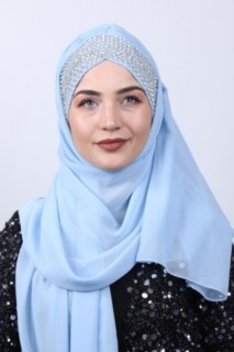 شال بتصميم ستون بونيلي أزرق فاتح - Hijab