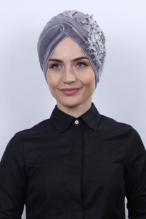 Evening Model - Bonnet Velours Guipure Vera Gris - Hijab