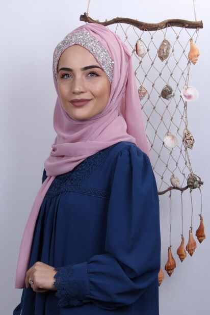 Châle Bonnet Stone Design Rose Poudré - 
