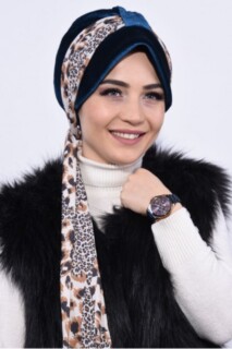 Velvet Scarf Hat Cap Petrol Blue - 100283107 - 