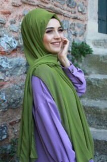 Plain Chiffon Shawl Oil Green - 100285469 - 