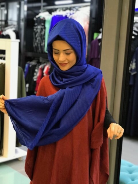 Plisse Shawl - رويال بلو - كود: 09-02 - Hijab