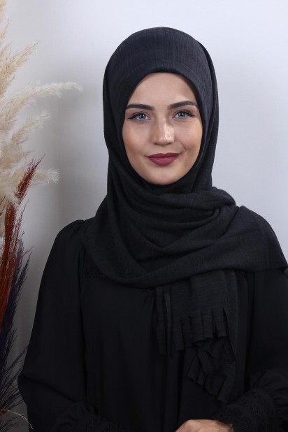Knitted Shawl - Knitwear Practical Hijab Shawl Black-Navy - 100282924 - Hijab
