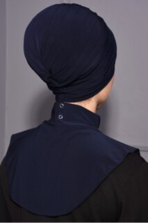Col Hijab Bouton Pression Bleu Marine - 