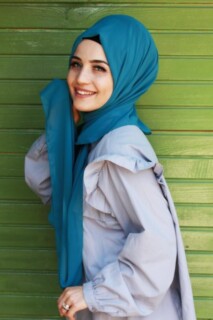 Plain Chiffon Shawl Petrol Blue - 100285460 - 