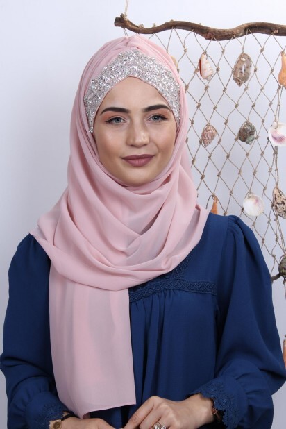 Stone Design Bonnet Shawl Light Powder - 100282990 - Hijab