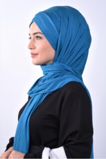 Combed Cotton 3-Striped Shawl Petrol Blue - 100285215 - 