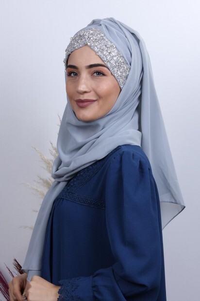 Stone Design Bonnet Shawl Silver Gray