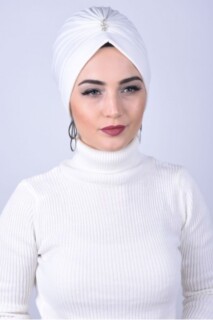 مرصع بالجواهر بالحجر الأوسط أبيض - Hijab