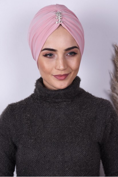 Evening Model - Stone Pleated Bonnet Powder Pink - 100285017 - Hijab