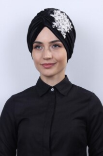 Evening Model - مخمل جبر فيرا بونيه أسود-أبيض - Hijab