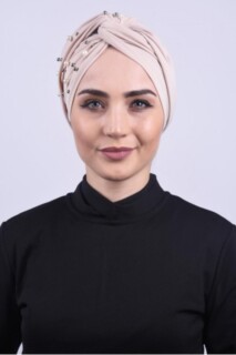 بونيه ملفوفة باللؤلؤ بيج - Hijab