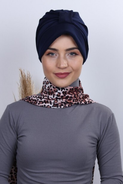 Scarf Hat Bonnet Navy Blue - 100284983 - 