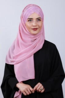 Hijabs Cross Style - بودرة شال متقاطعة بثلاثة خطوط لامعة باللون الوردي - Hijab