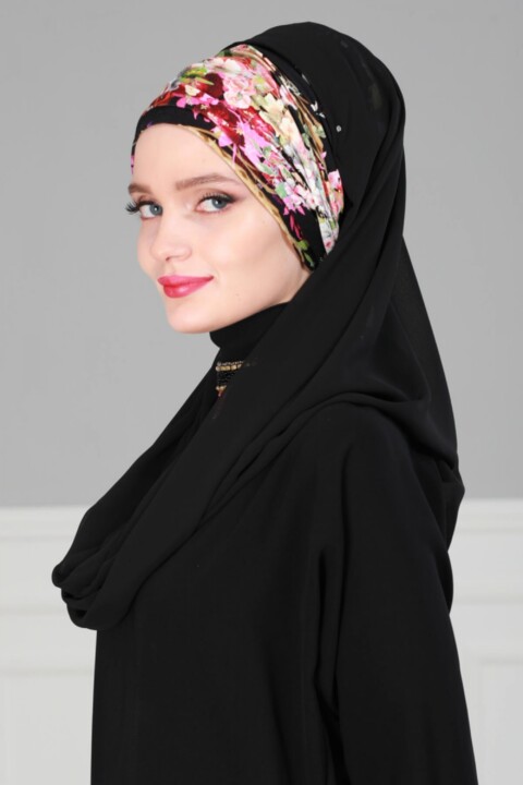Multicolor Shawl for Women With Bonnet Modesty Turban Cap Head Wrap Oil Paint-Purple 100288609