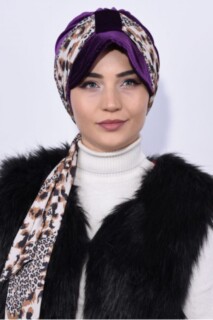 Hat-Cap Style - قبعة مخملية وشاح بونيه أرجواني - Hijab