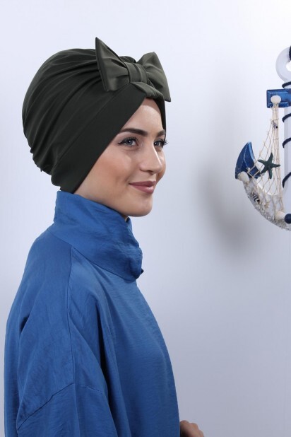 Bowtied Double-Sided Bonnet Khaki Green - 100285283 - 